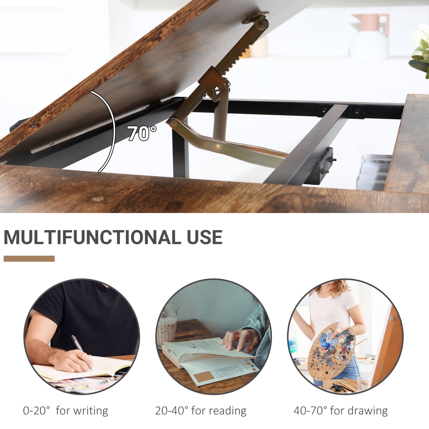 Adjustable Drafting Table Art Desk Drawing Table Craft Desk Workstation for Painting Multifunctional Writing Desk with T