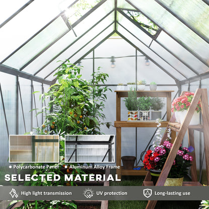 6' x 12' x 6.5' Polycarbonate Greenhouse, Walk-in Green House with Adjustable Roof Vent Galvanized Base Sliding Door Rai