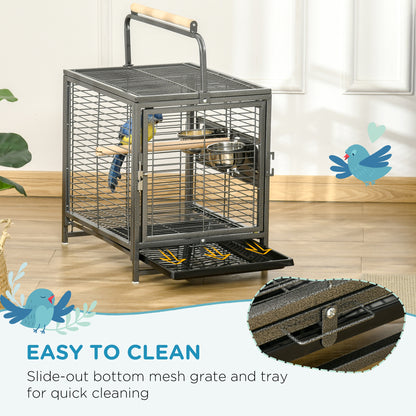 Bird Travel Carrier Cage, Portable Metal Bird Cage for Parrots Conures Cockatiel Parakeets with Stand Perch, Stainless S