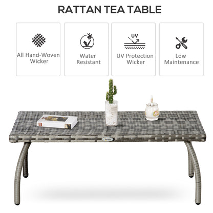 Rattan Coffee Table Outdoor Side Table, 35.4" x 19.7" Small Wicker Patio Furniture with All-Weather PE for Garden, Balco