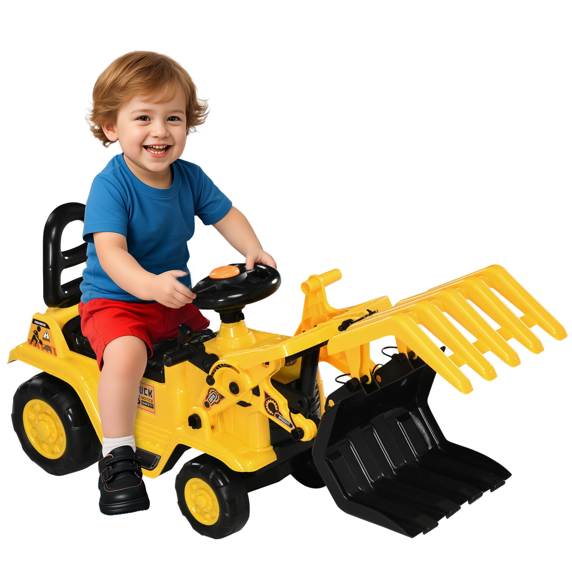 VarietyKart Ride On Excavator Toy No Power Digger with Realistic Sound Grabber Storage, for 2-4 Years Old, 32.7"x10.6"x1