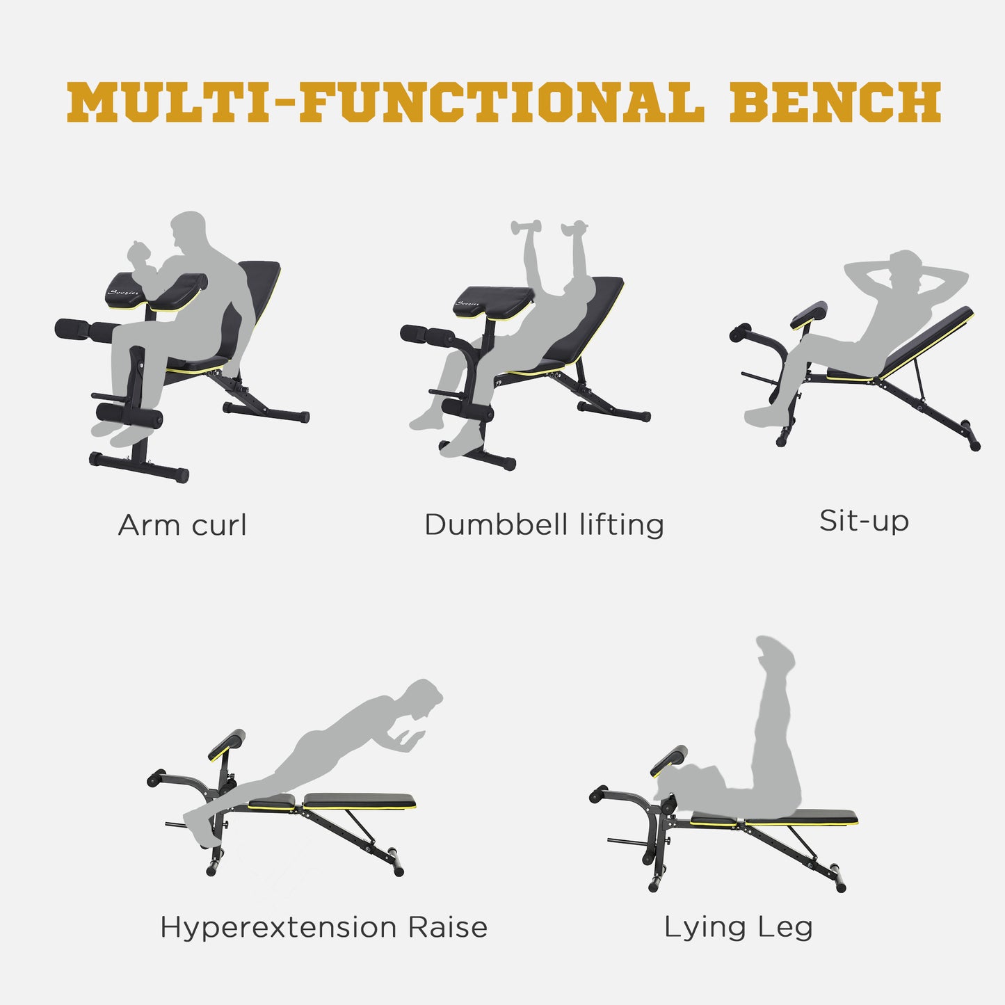 Soozier Adjustable Weight Bench, Sit Up Dumbbell Bench, Multi-Functional Purpose Hyper Extension Workout Bench with Adju