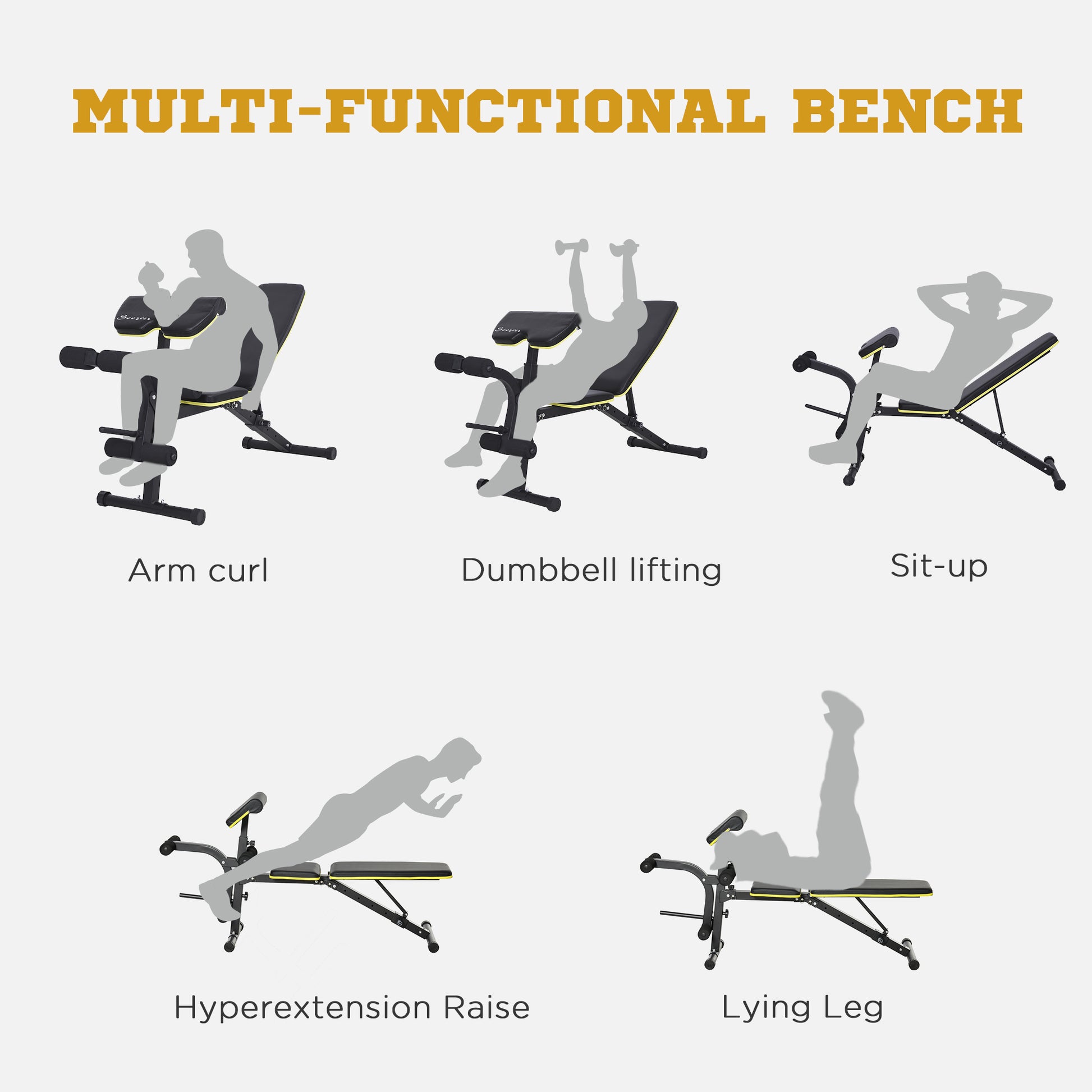 Soozier Adjustable Weight Bench, Sit Up Dumbbell Bench, Multi-Functional Purpose Hyper Extension Workout Bench with Adju