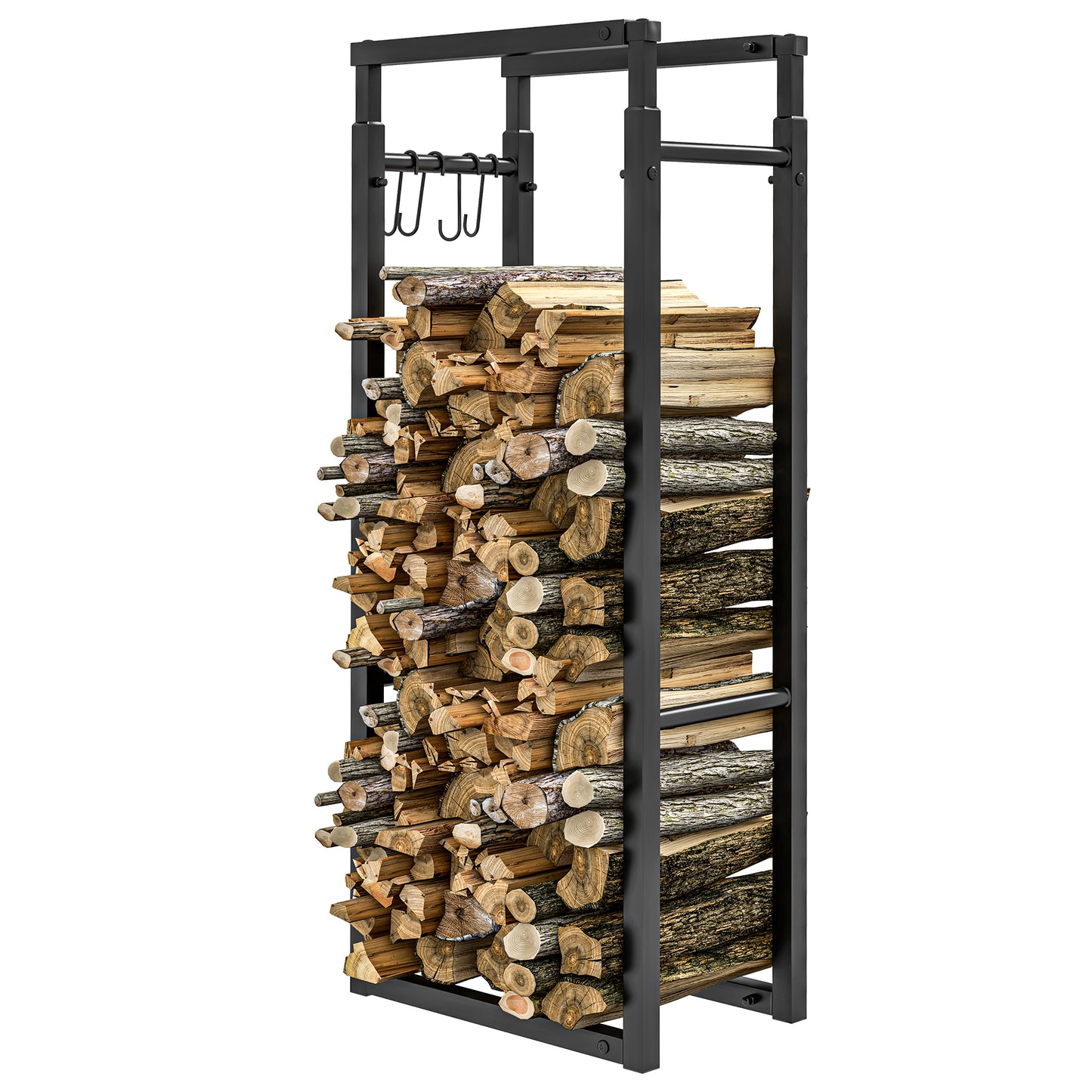 Adjustable Firewood Log Rack Heavy-Duty Steel Log Holder for Outdoor Indoor Use, 25.6" x 9.8" x 59.1", Black
