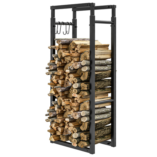 Adjustable Firewood Log Rack Heavy-Duty Steel Log Holder for Outdoor Indoor Use, 25.6" x 9.8" x 59.1", Black