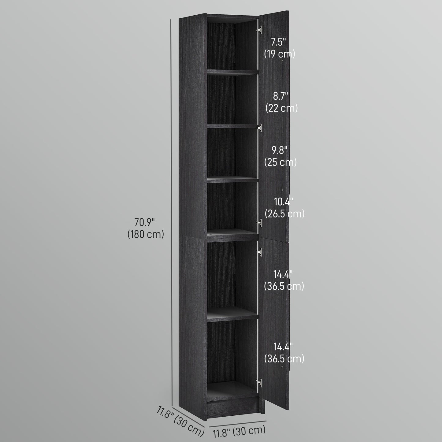 Freestanding Tall Bathroom Storage Cabinet with Adjustable Shelves, Bathroom Organizer, Black Wood Grain