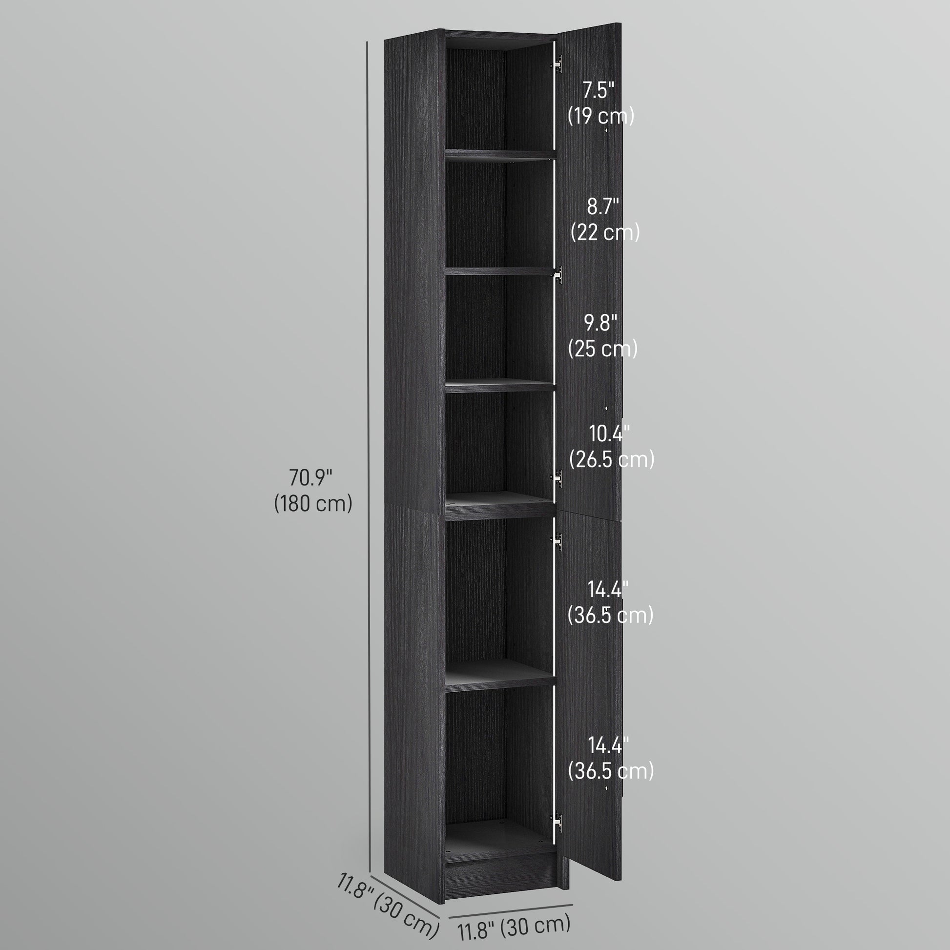 Freestanding Tall Bathroom Storage Cabinet with Adjustable Shelves, Bathroom Organizer, Black Wood Grain