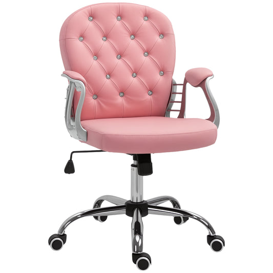 Office Chair, Computer Desk Chair with Adjustable Height and Tufted Back, Pink