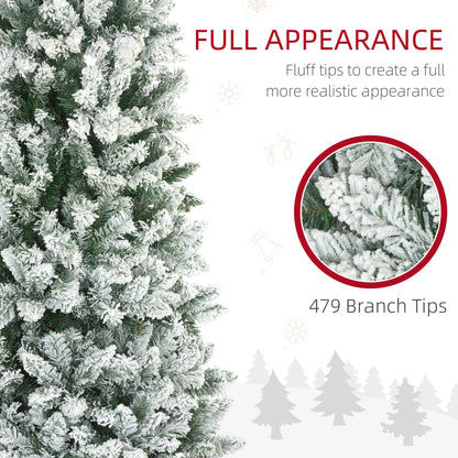 6ft Pencil Christmas Tree, Flocked Tree with 479 Branch Tips and Metal Base for Home, Indoor, Holiday