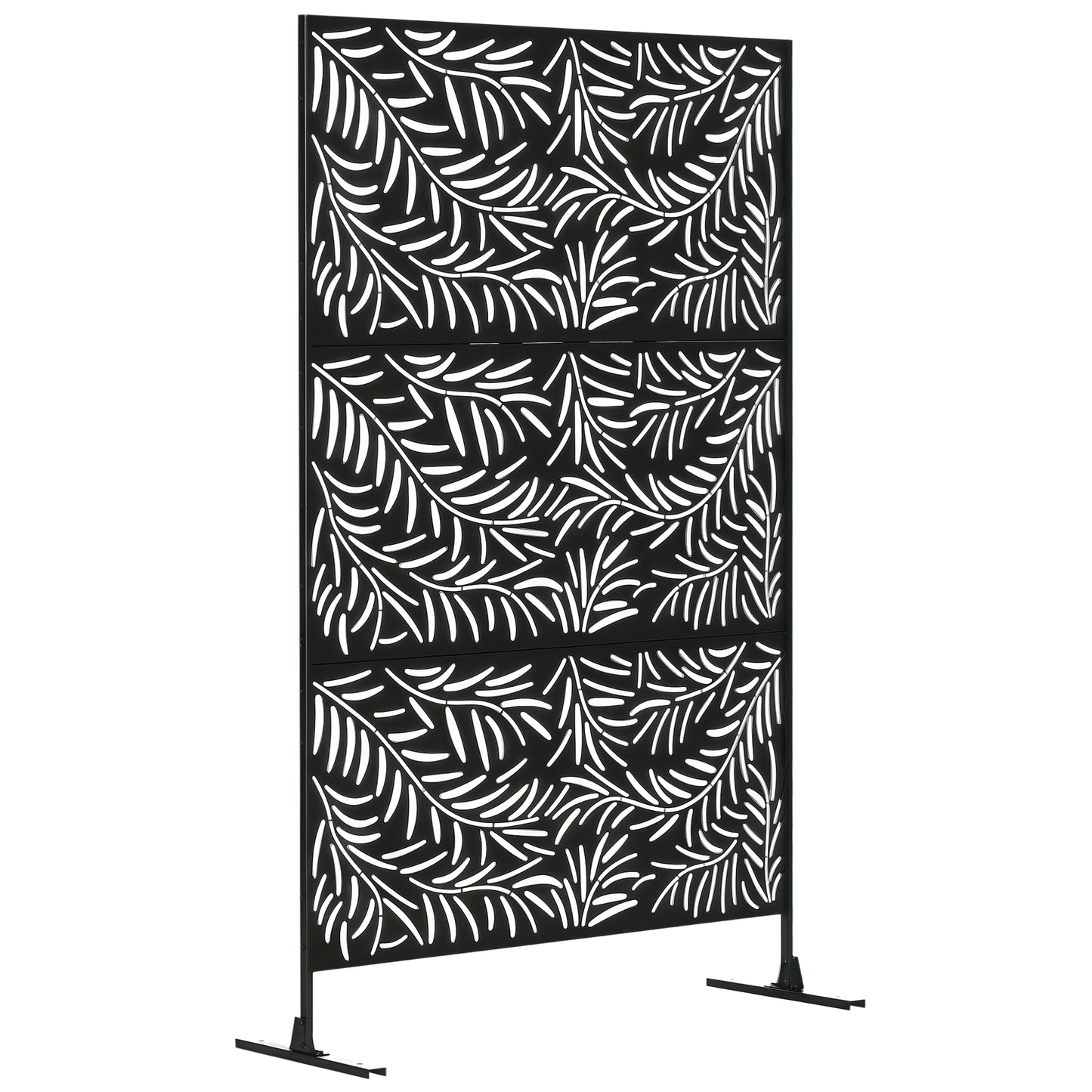 Metal Outdoor Privacy Screen, Decorative Outdoor Divider with Stand and Expansion Screws, Freestanding Privacy Panel for