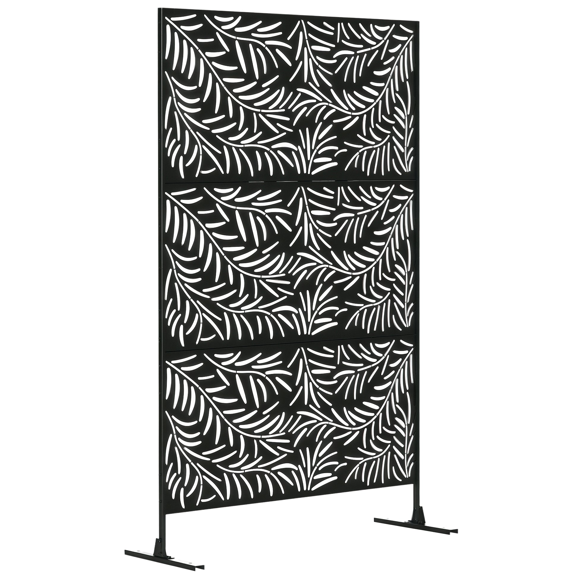 Metal Outdoor Privacy Screen, Decorative Outdoor Divider with Stand and Expansion Screws, Freestanding Privacy Panel for