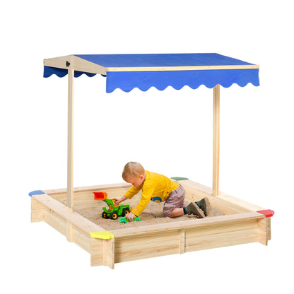 Kids Wooden Sandbox with Cover, Play Sand Station for Children Outdoor Sand box, with Seats, for Backyard, Beach, 47" x 