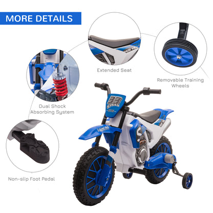 VarietyKart Kids Dirt Bike 12V Battery-Powered Ride-On Electric Motorcycle with Charging Battery, Training Wheels Blue