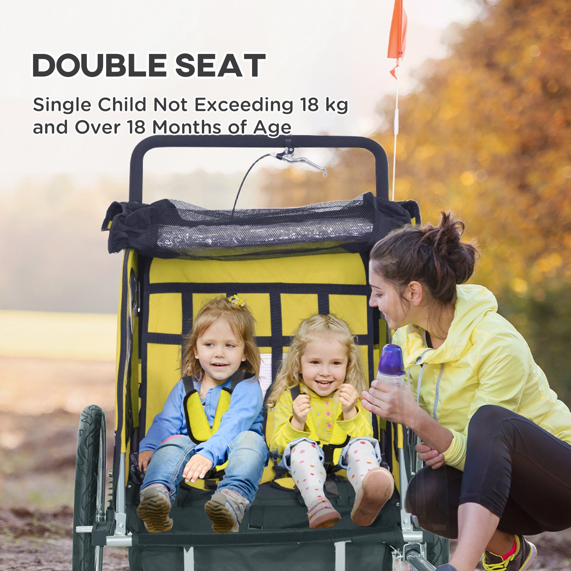 VarietyKart 2-in-1 Bike Trailer for Kids, Foldable 2-Seat Baby Stroller with 5-Point Harness, Rubber Wheels, Storage Bag