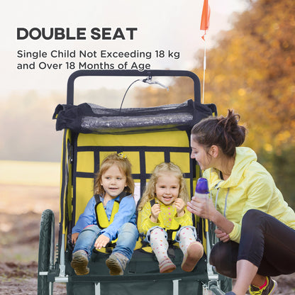VarietyKart 2-in-1 Bike Trailer for Kids, Foldable 2-Seat Baby Stroller with 5-Point Harness, Rubber Wheels, Storage Bag