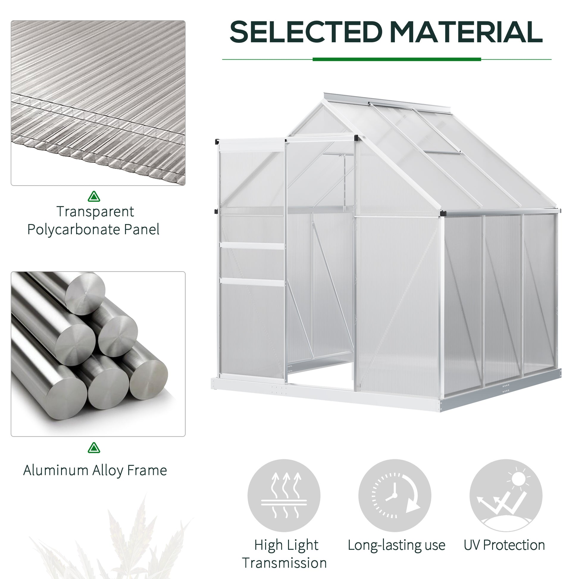 6' x 6' x 6.5' Polycarbonate Greenhouse, Walk-in Green House with Adjustable Roof Vent, Galvanized Base, Sliding Door an