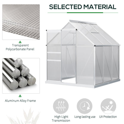 6' x 6' x 6.5' Polycarbonate Greenhouse, Walk-in Green House with Adjustable Roof Vent, Galvanized Base, Sliding Door an