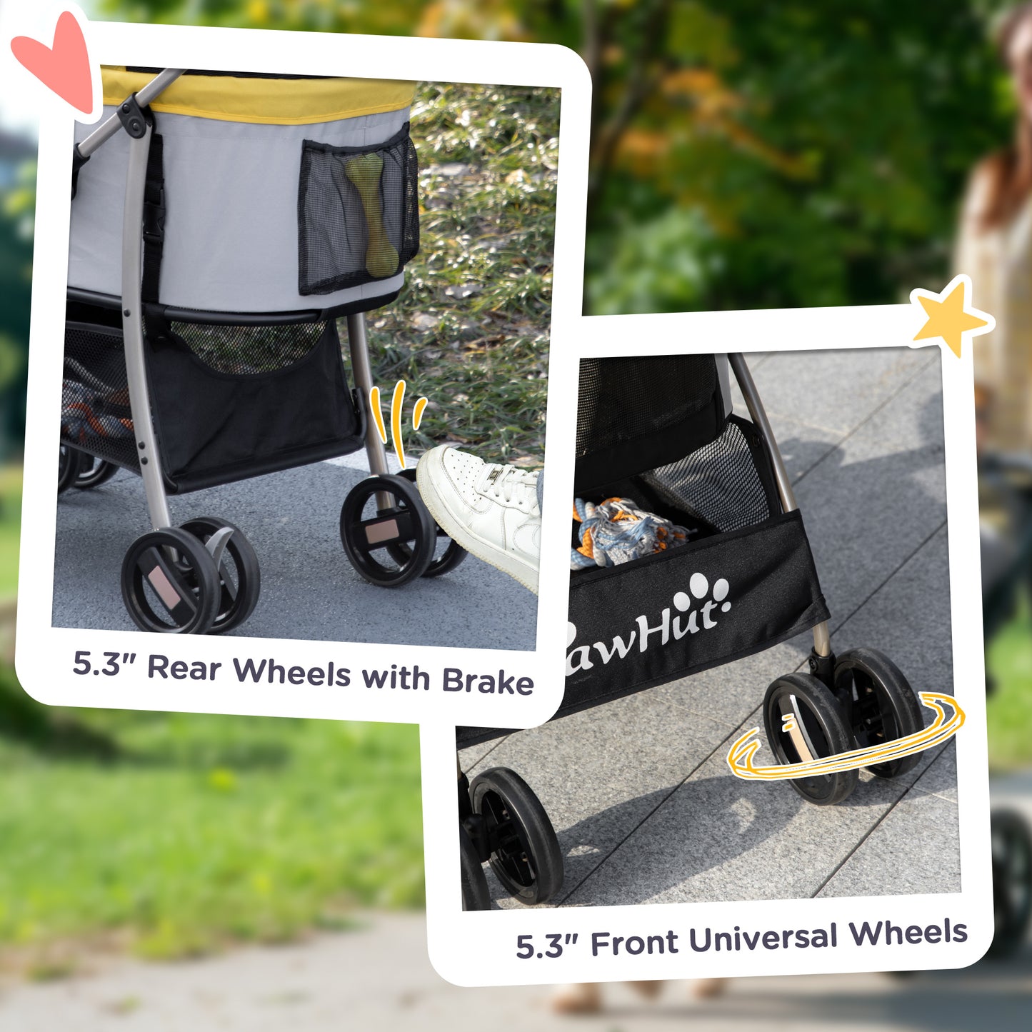 4 Wheels Pet Stroller, 3 in 1 Dog Cat Travel Folding Carrier, for Small Dogs, Detachable, w/ Brake, Canopy, Basket, Stor
