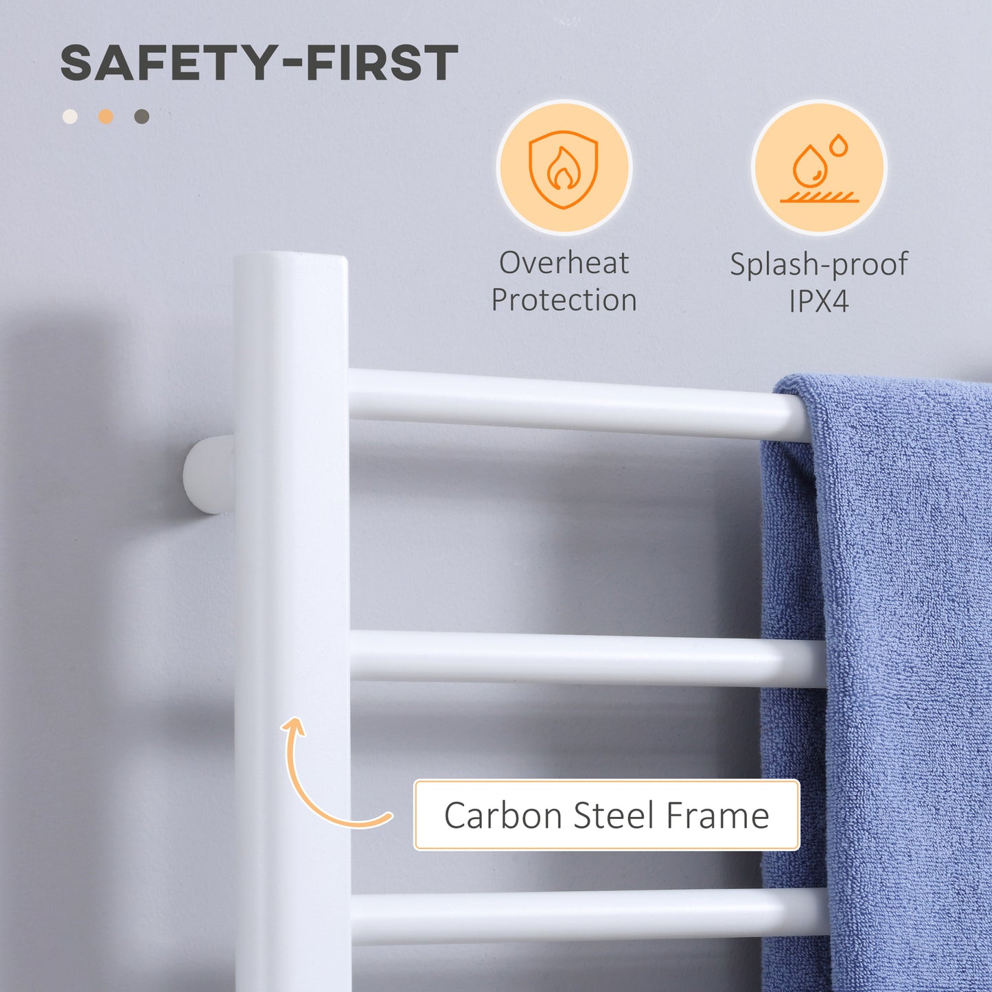 8-Bar Heated Towel Warmer Rack with Built-in Timer and LED Indicators, Wall Mounted & Free Standing Carbon Steel Electri