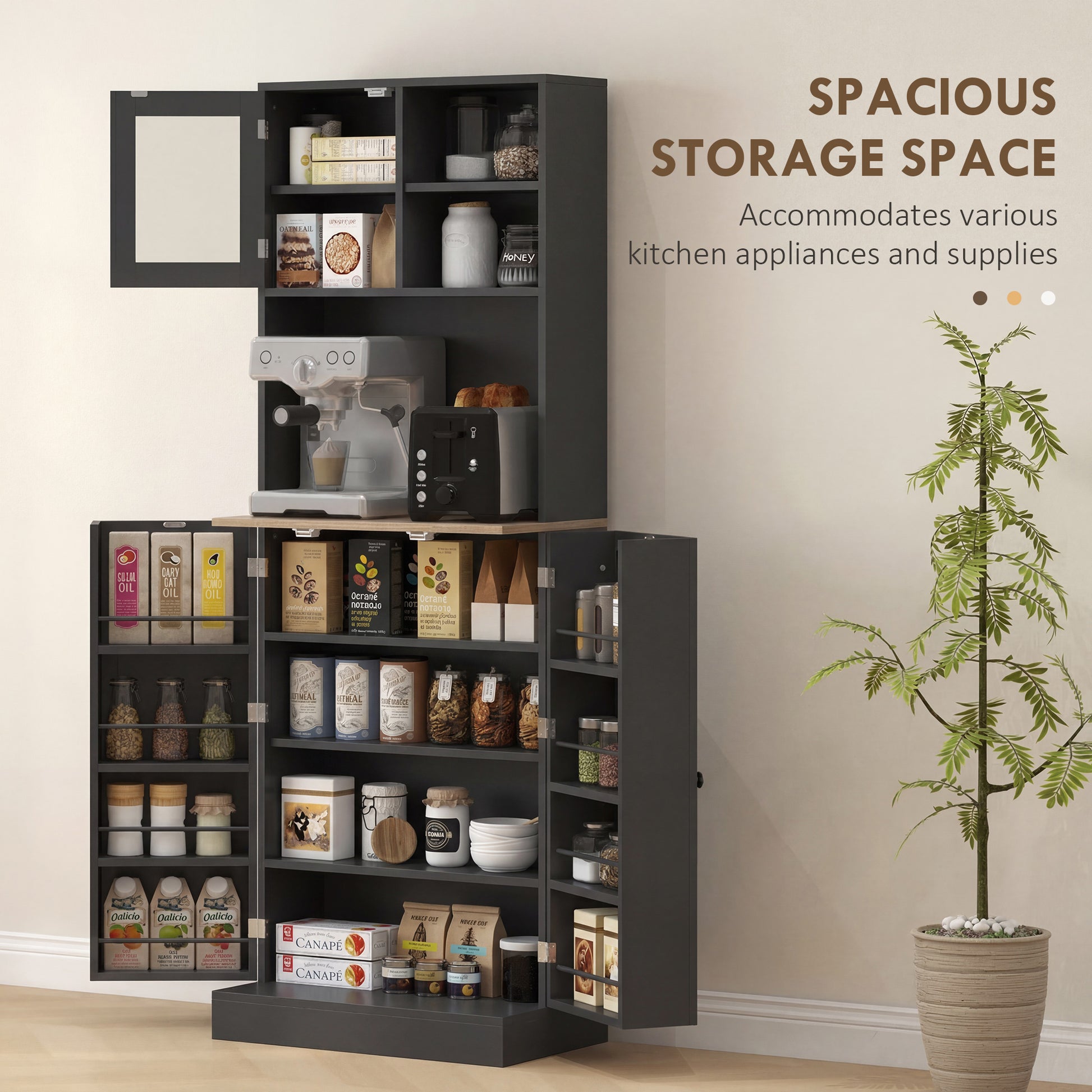 66.5" Tall Kitchen Pantry Cabinet, Kitchen Hutch, Microwave Cabinet with Adjustable Shelves for Dining Room, Black