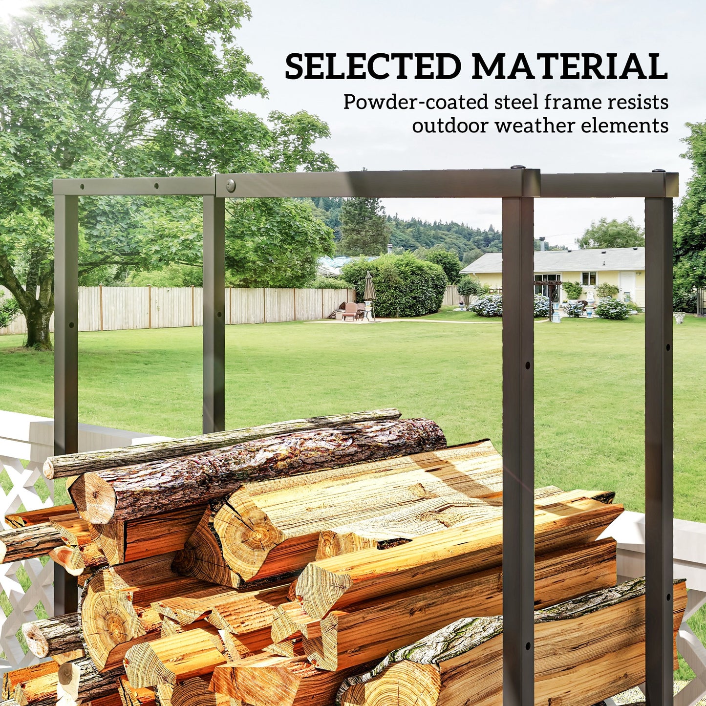 Adjustable Firewood Log Rack Heavy-Duty Steel Log Holder for Outdoor Indoor Use, 25.6" x 9.8" x 59.1", Black
