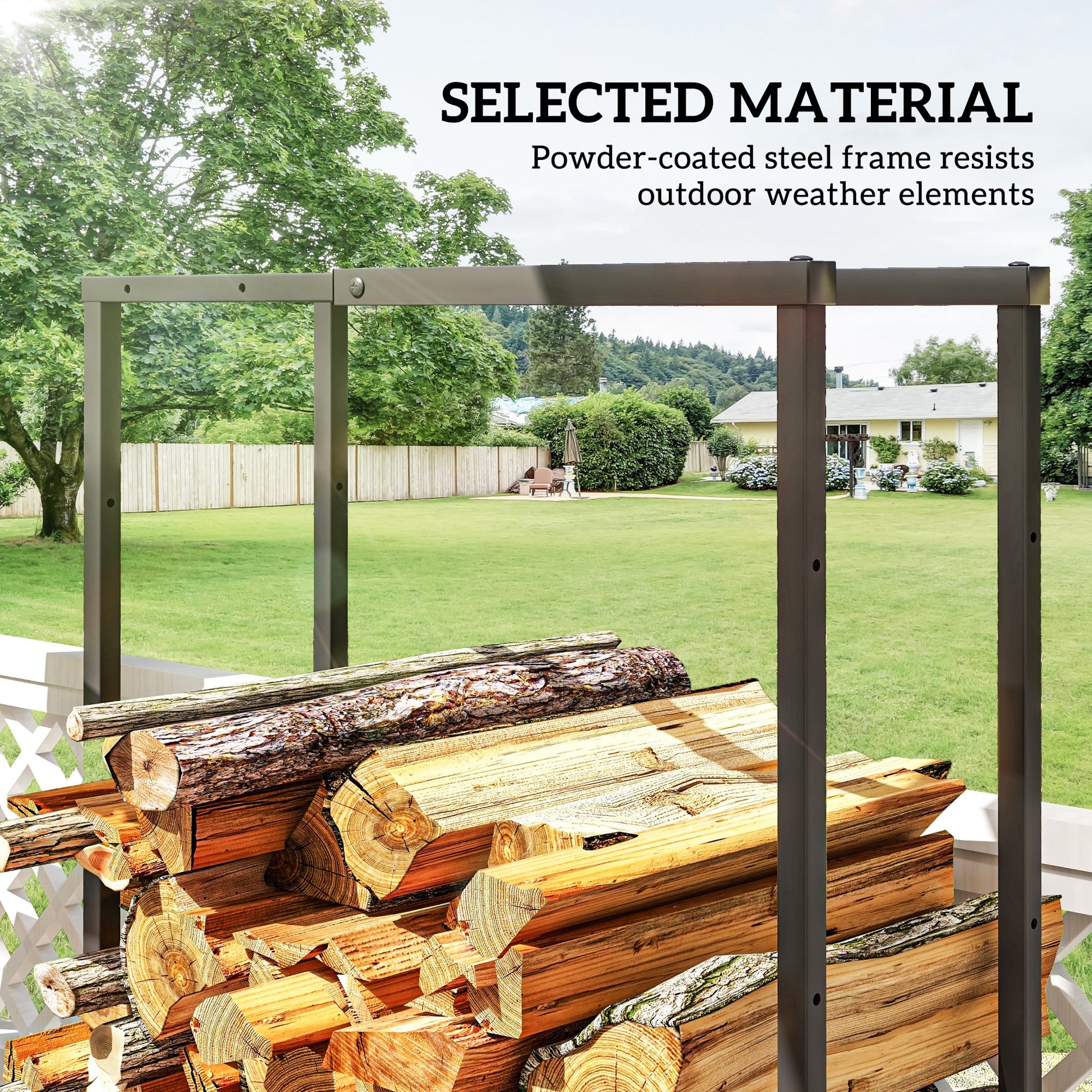 Adjustable Firewood Log Rack Heavy-Duty Steel Log Holder for Outdoor Indoor Use, 25.6" x 9.8" x 59.1", Black