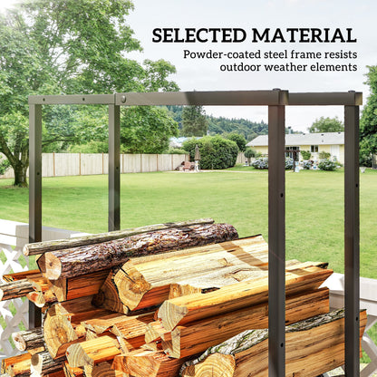 Adjustable Firewood Log Rack Heavy-Duty Steel Log Holder for Outdoor Indoor Use, 25.6" x 9.8" x 59.1", Black