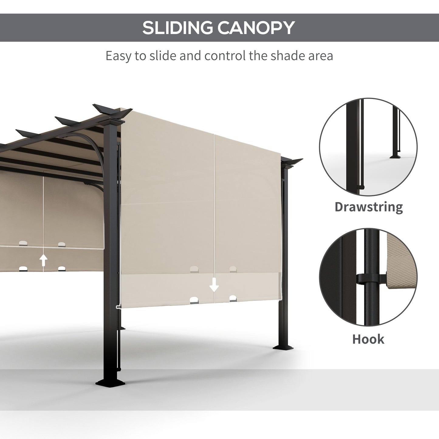 10' x 10' Outdoor Pergola Patio Gazebo Canopy Sun Shelter, Steel Frame, Beige