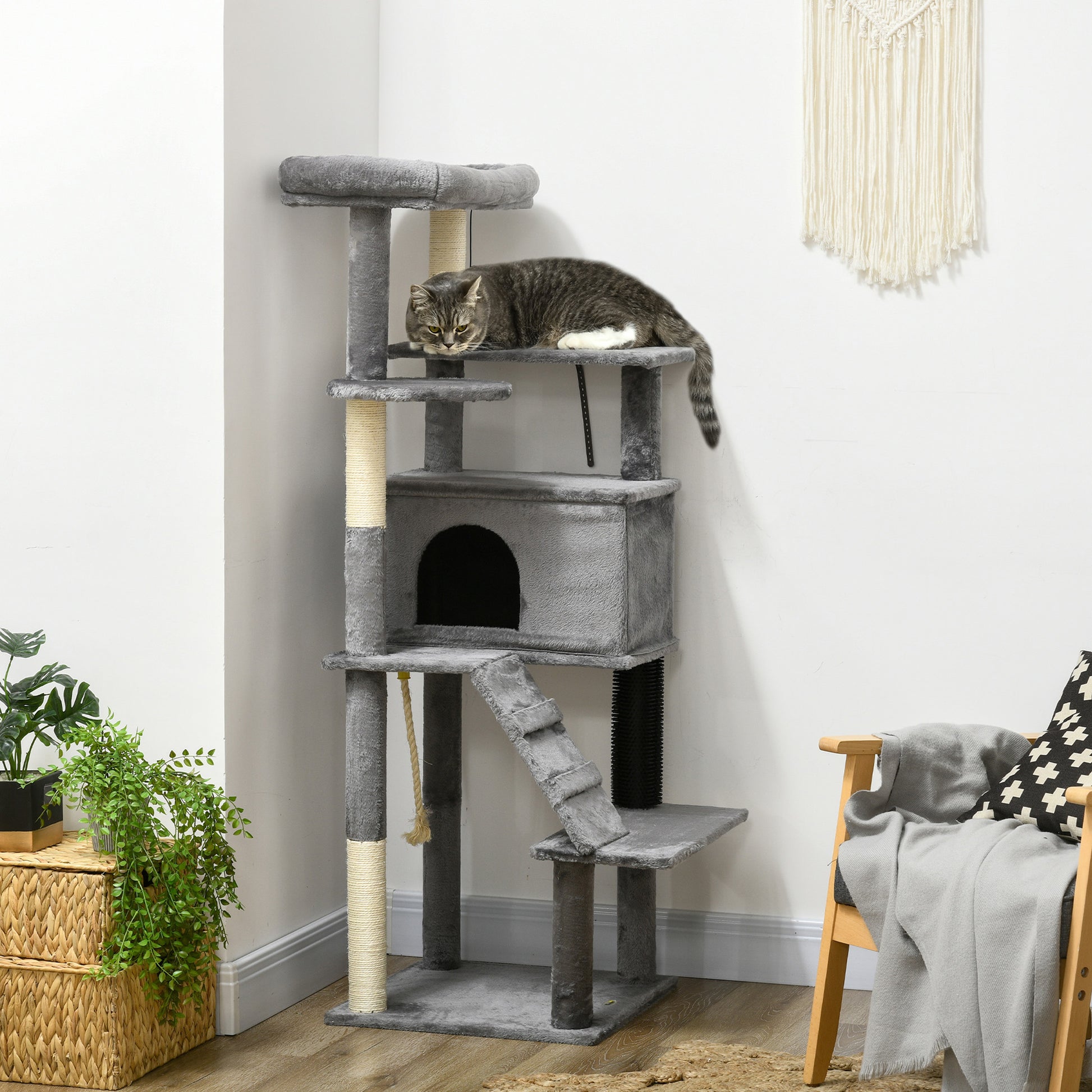 Cat Tree for Large Cats Adult, 58" Tall Cat Tree with Scratching Posts, Large Cat Tower for Indoor Cats with Bed, House,