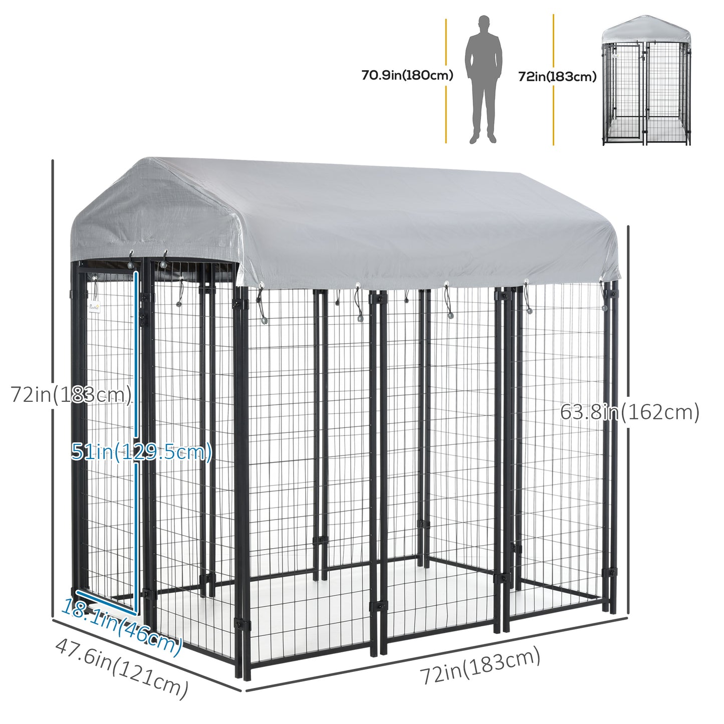 Outdoor Dog Kennel with Waterproof UV-Resistant Cover, 6 x 4 x 6 ft
