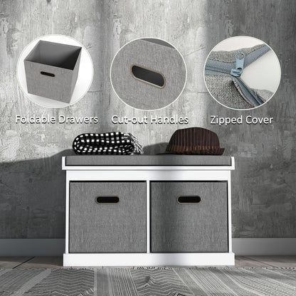 Shoe Storage Bench with Seat, Entryway Bench Seat with Cushion, 2 Fabric Drawers for Hallway, White