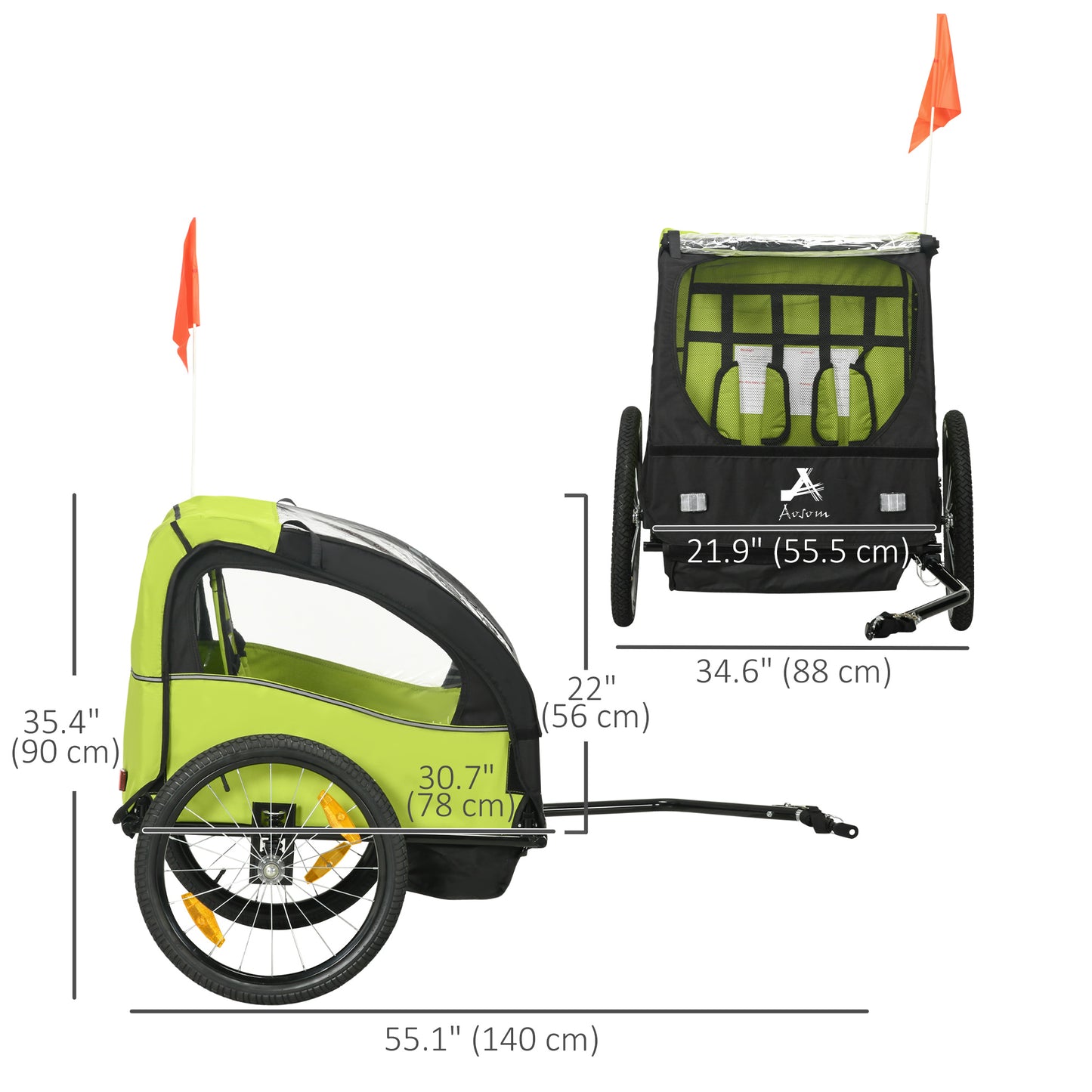VarietyKart 2 Seat Bike Trailer for Kids, Baby Stroller with Storage Bag, 5 Point Harness, Bicycle Trailer with 20" Whee