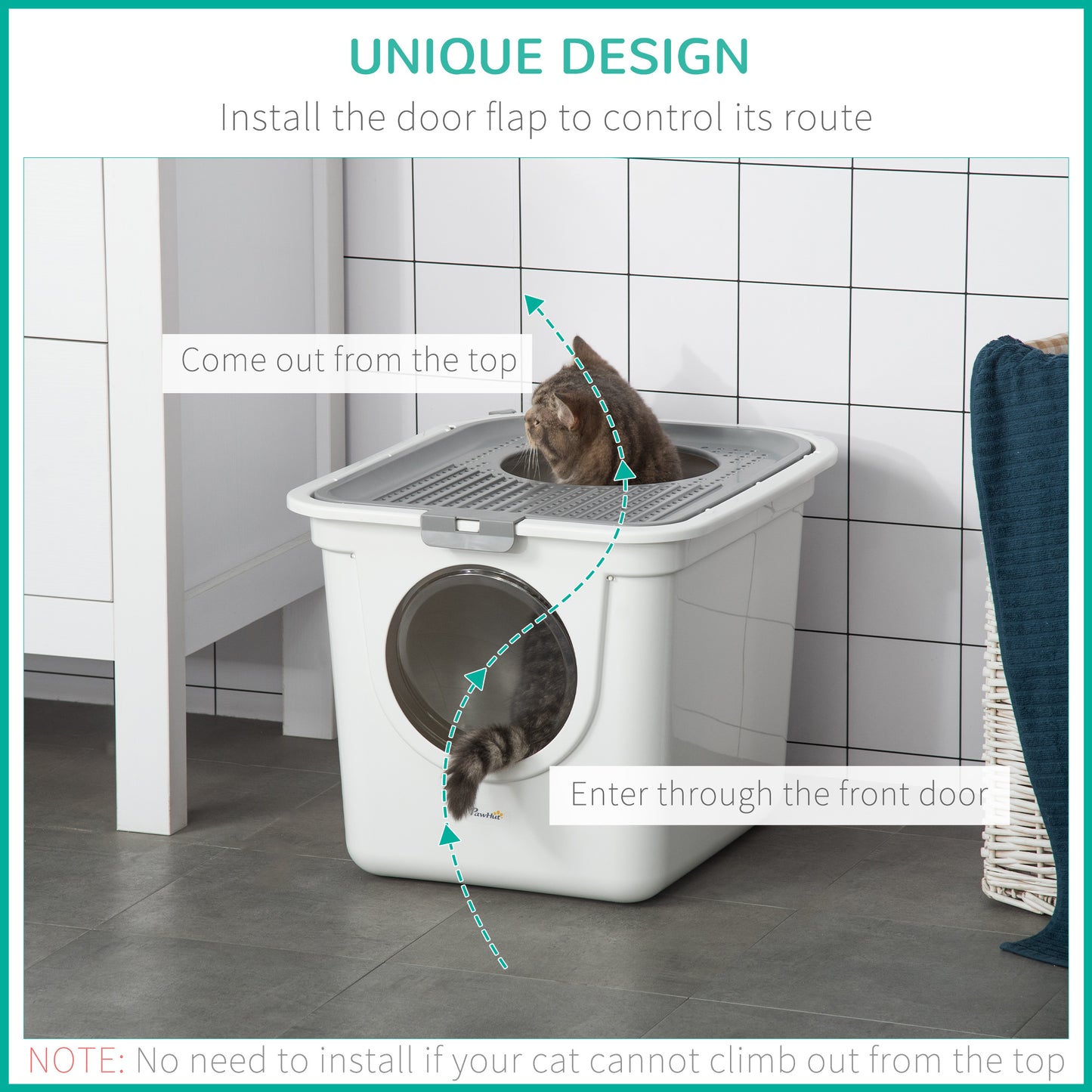 Enclosed Cat Litter Box, Easy Cleaning Kitty Litter Box with Front Entrance, Top Exit, Scoop, White