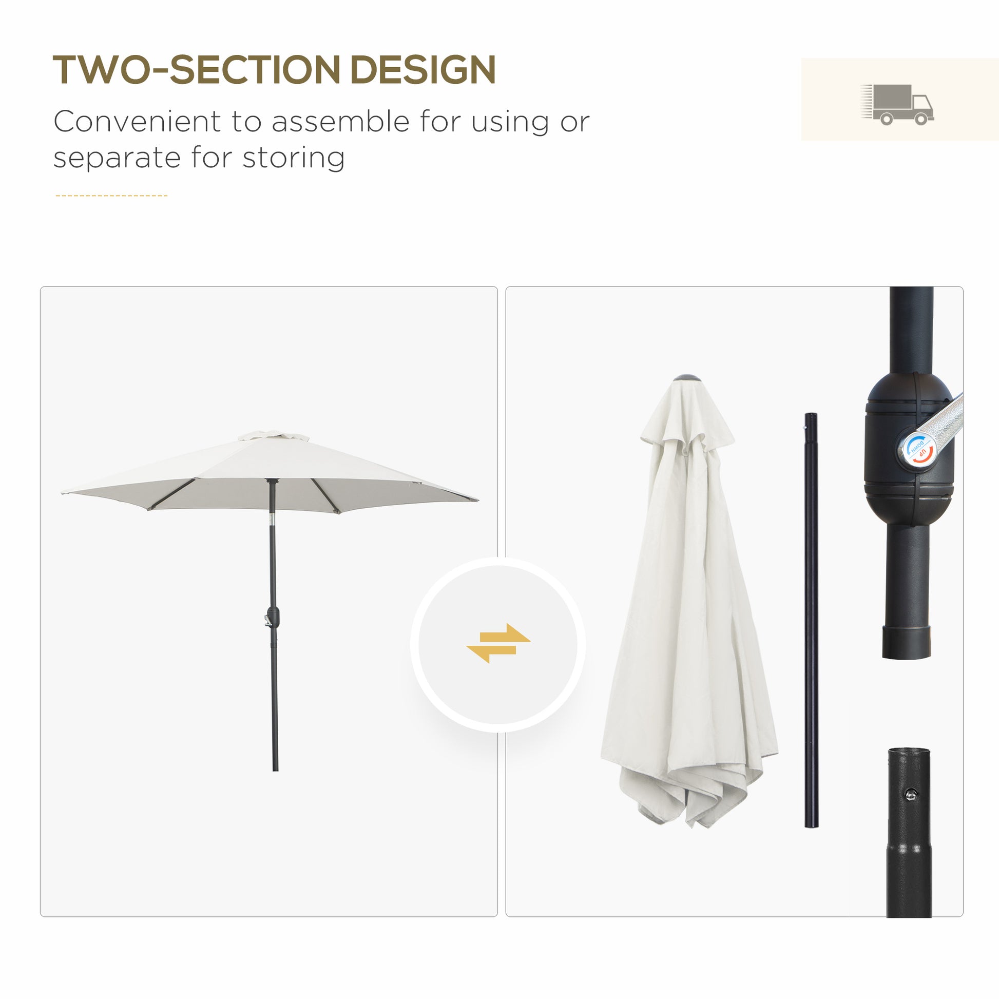 8.5' Round Aluminum Patio Umbrella 6 Ribs Market Sunshade Tilt Canopy w/ Crank Handle Garden Parasol Cream White