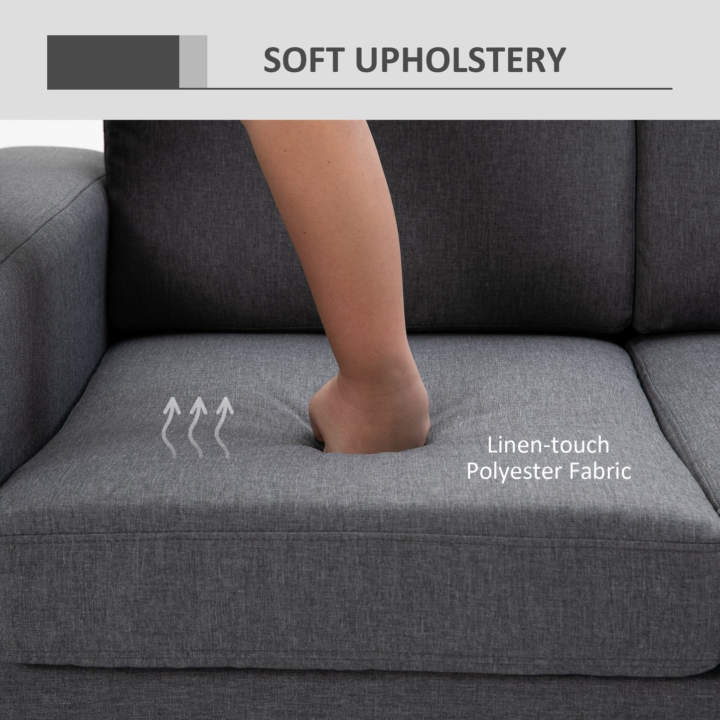 3 Seater Sofa, Linen Upholstered Cozy Padded Couch with Steel Leg, Backrest and Wide Armrest, for Living room, Bedroom, 