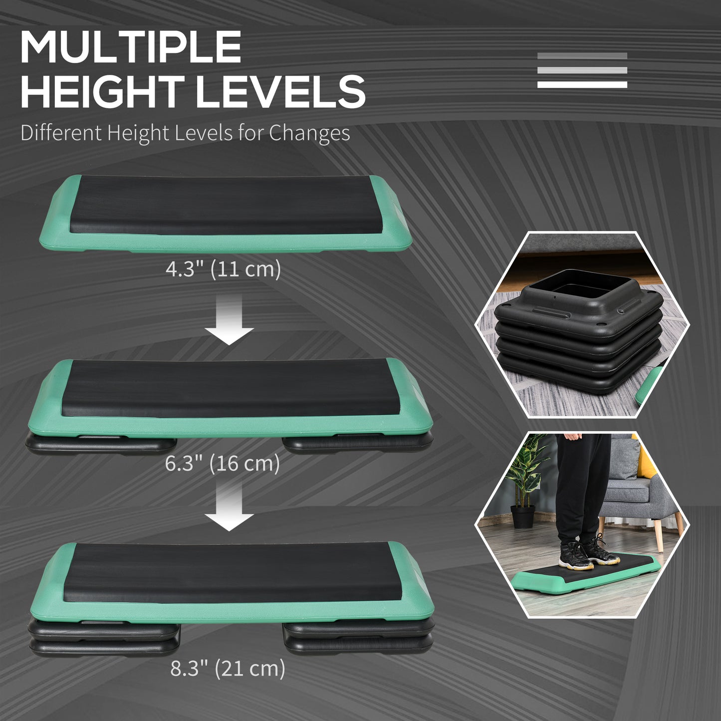Soozier 43" Adjustable Aerobic Platform Stepper 3 Level with Risers 4” 6” 8” Cardio Fitness Trainer Workout Step Home Gy