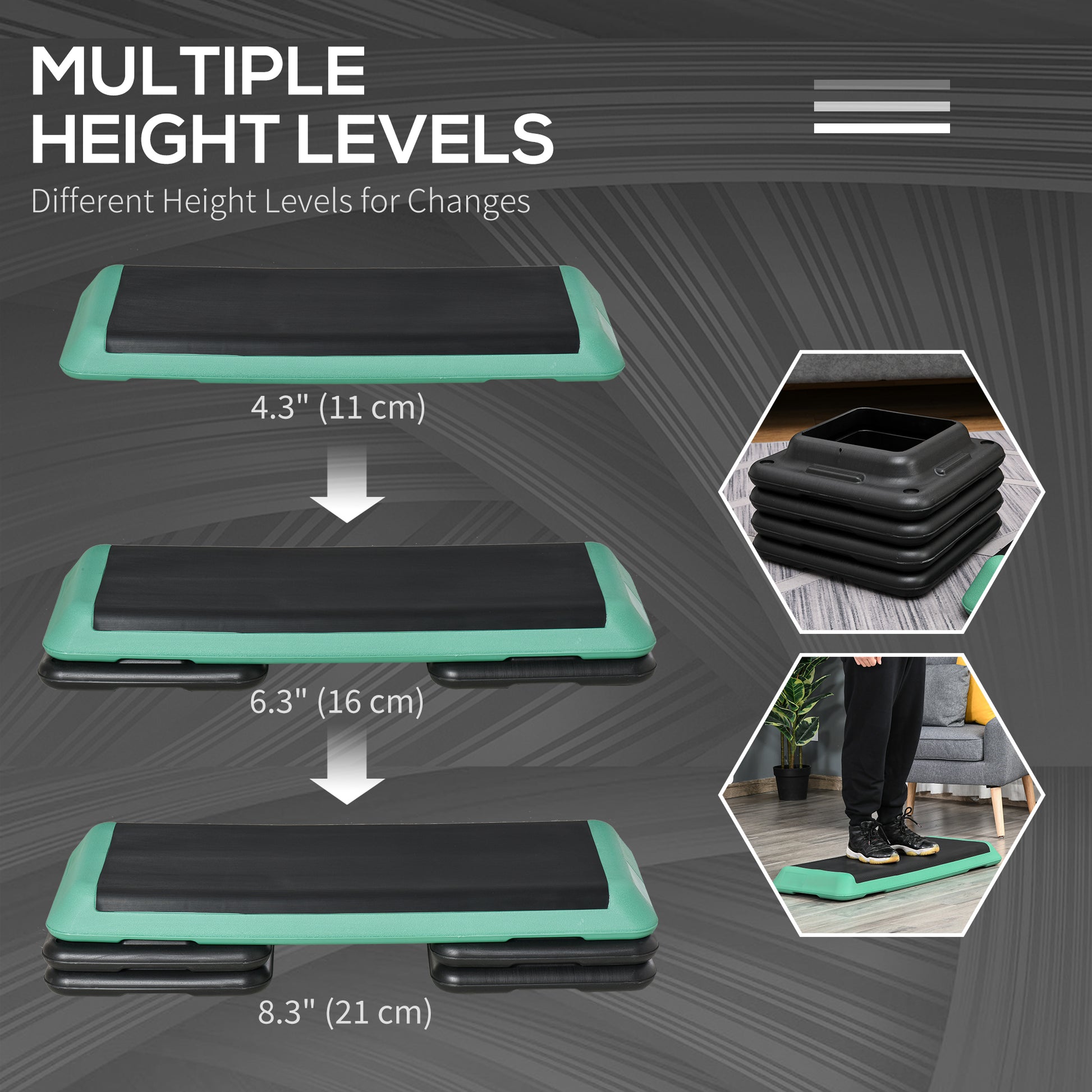 Soozier 43" Adjustable Aerobic Platform Stepper 3 Level with Risers 4” 6” 8” Cardio Fitness Trainer Workout Step Home Gy