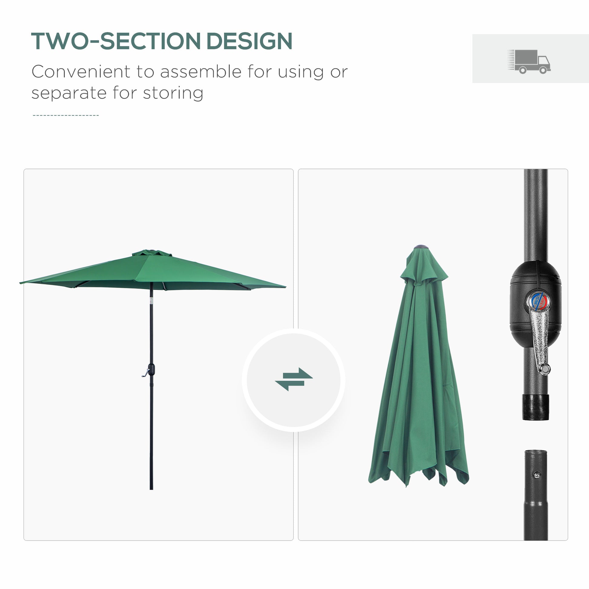 10' x 8' Round Market Umbrella, Patio Umbrella with Crank Handle and Tilt, Outdoor Parasol for Garden, Bench, Lawn, Gree