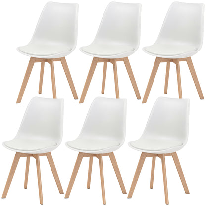 Modern Dining Table Chairs Set of 6, Rubber Wood Kitchen Table Chairs with PU Leather Cushion for Living Room, Bedroom