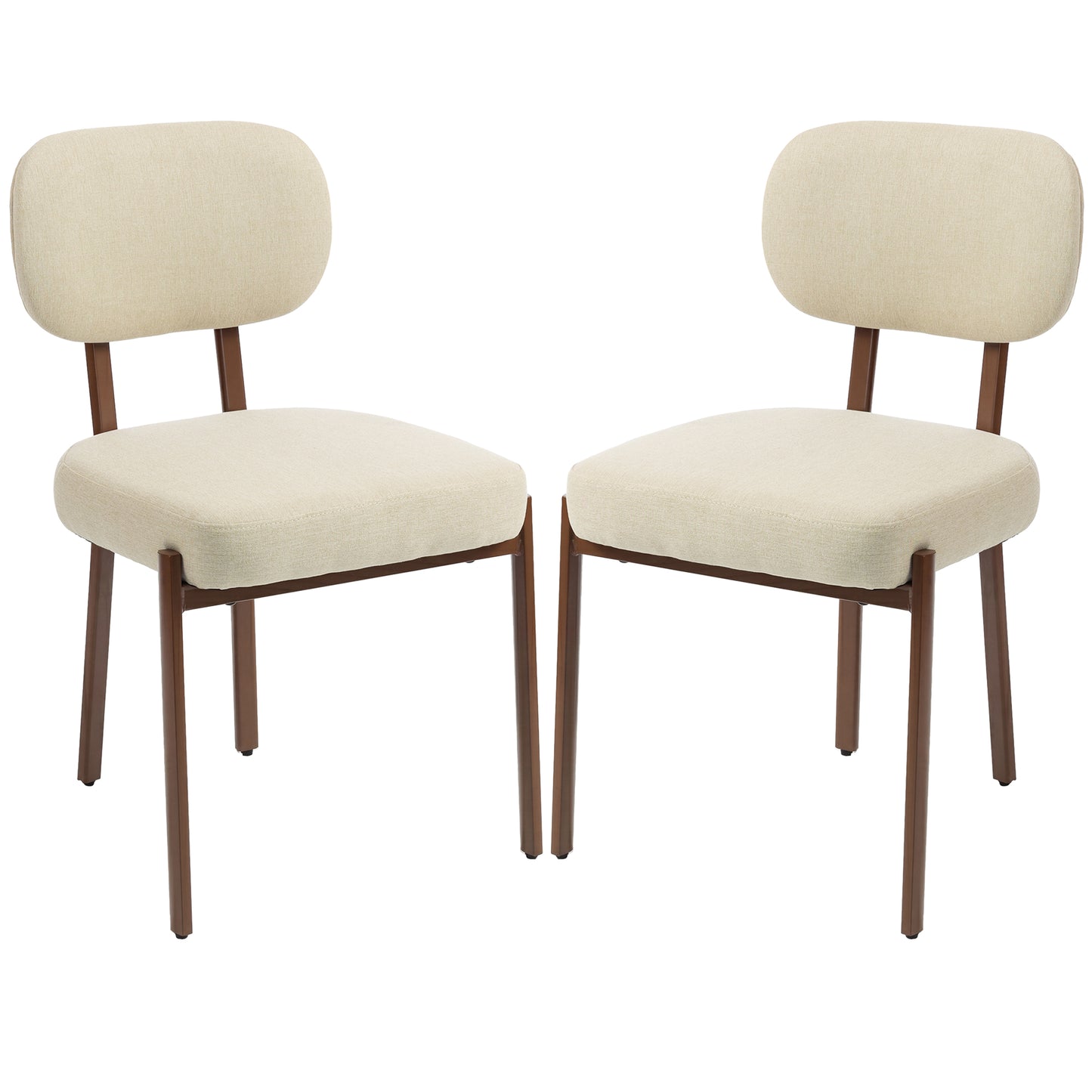 Upholstered Linen Fabric Kitchen Chairs, Modern Dining Chairs Set of 2 with Metal Legs, Beige