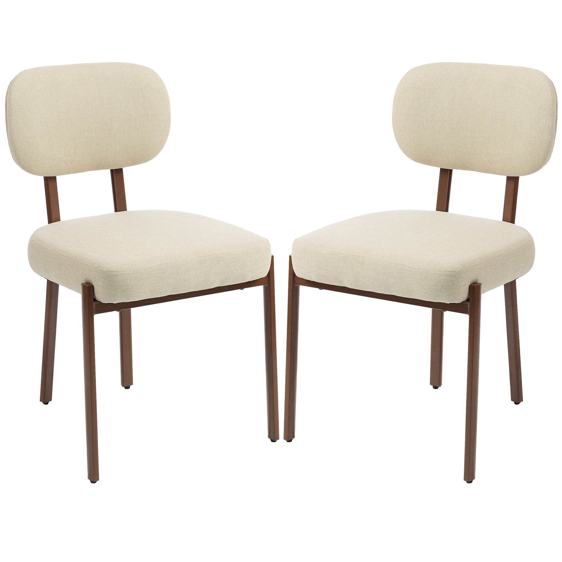 Upholstered Linen Fabric Kitchen Chairs, Modern Dining Chairs Set of 2 with Metal Legs, Beige