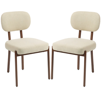 Upholstered Linen Fabric Kitchen Chairs, Modern Dining Chairs Set of 2 with Metal Legs, Beige
