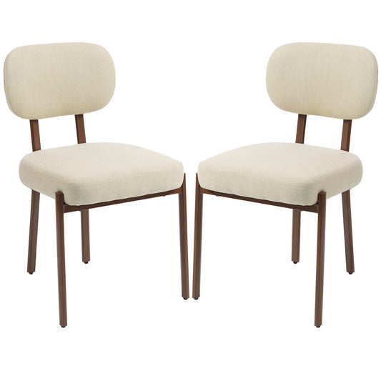 Upholstered Linen Fabric Kitchen Chairs, Modern Dining Chairs Set of 2 with Metal Legs, Beige