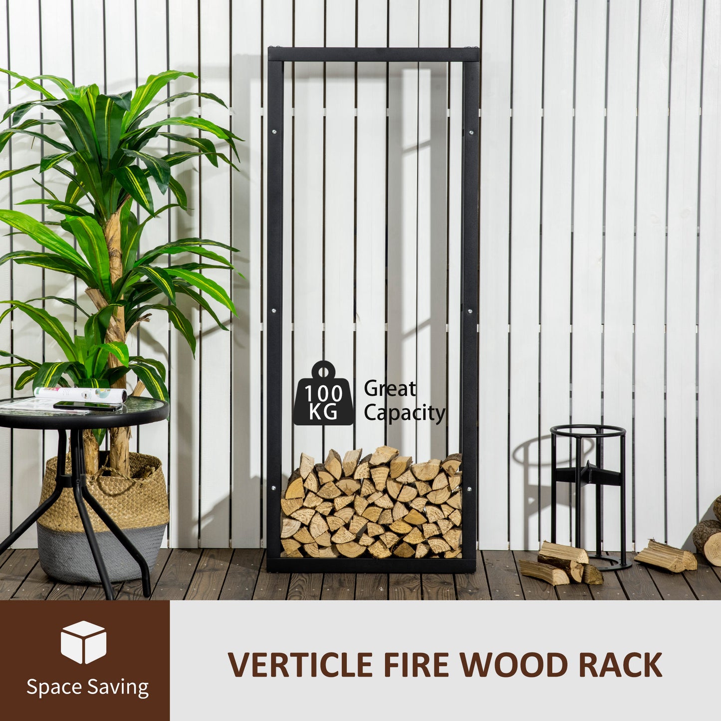 23.6" x 9.8" x 59.1" Firewood Rack Outdoor, Log Holder Fireplace Storage Rack with Handles and 220 lbs. Weight Capacity,