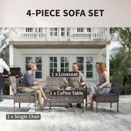 4 Pieces Patio Furniture Set with A Loveseat, Two Armchairs and A Coffee Table, Outdoor Conversation Set, Dark Grey