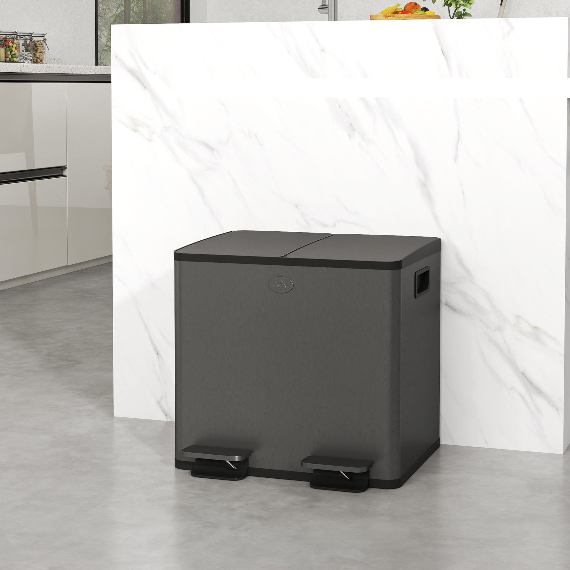 Garbage Bin, Soft-Close Trash Can with Foot Pedal, 2x4 Gallon (2x15 L) Garbage Can with Removable Inner Buckets, Black