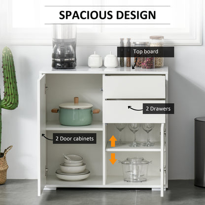 High Gloss Buffet Sideboard with 2 Drawers, 2 Doors and Adjustable Shelf, Kitchen Storage Cabinet with Push Open Design,