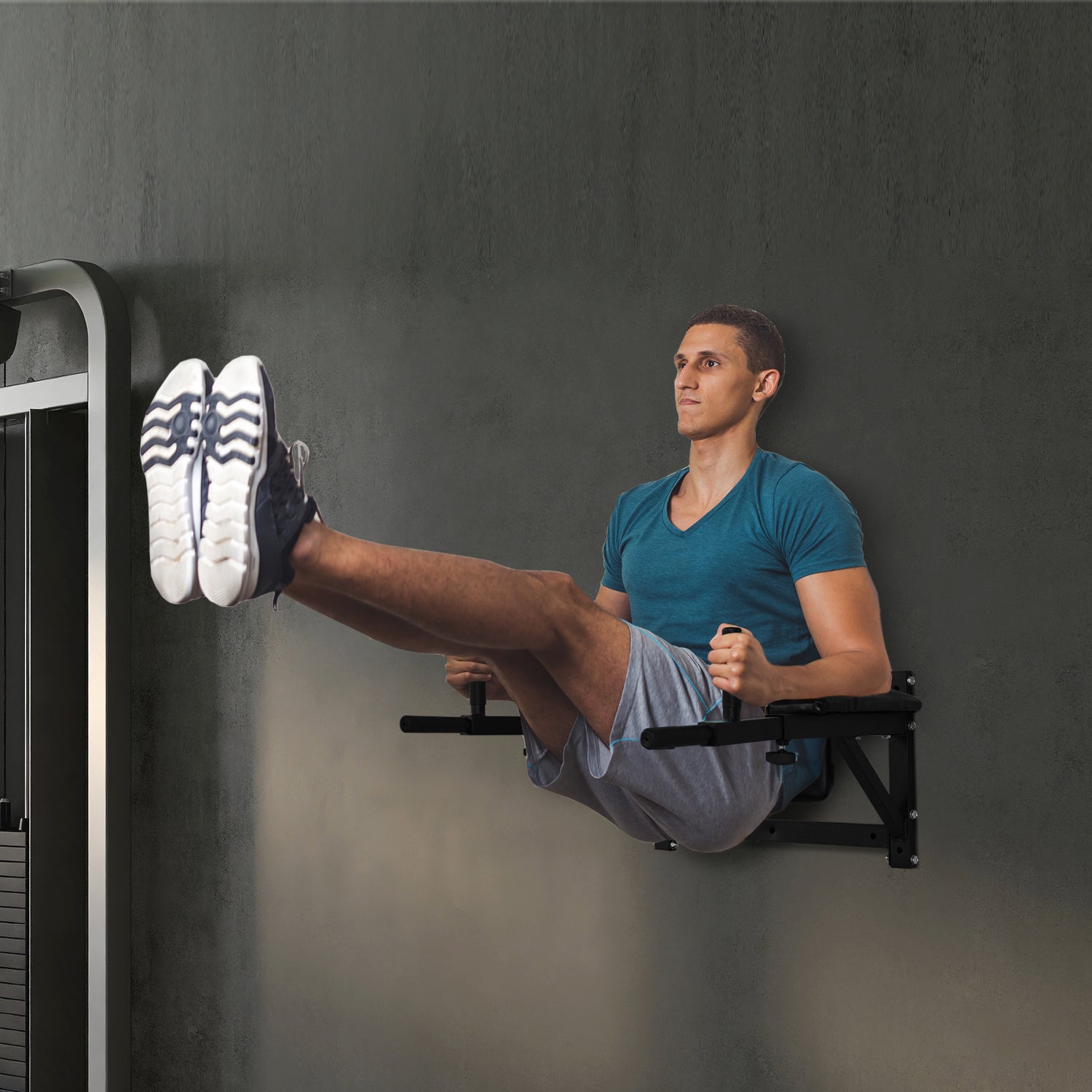 Soozier Wall Mounted Dip Station Multi-Function Power Tower Set Home Gym Pull Up Bar Chin Up Exercise Bar Knee Raise Tri