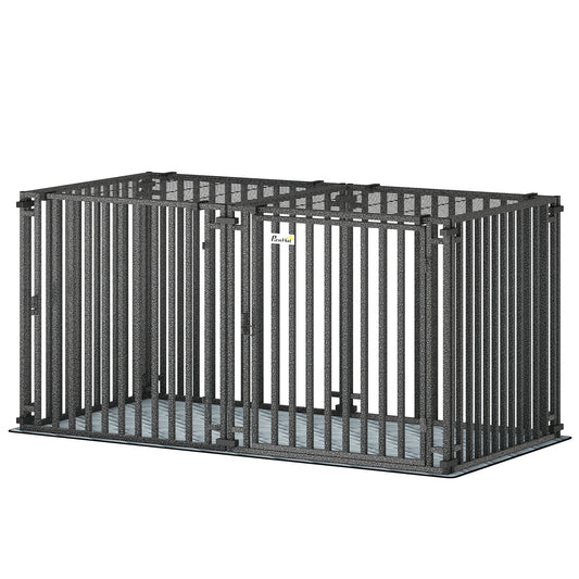 55 Inch Heavy Duty Dog Crate, Extra Large Metal Dog Cage Kennel with Mat for Large Breeds, Modular Puppy Playpen
