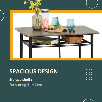 3 Piece Counter Height Bar Table Set with 1 Table, 2 Matching Stools, Dining Table Set with Storage Shelf and Metal Fram